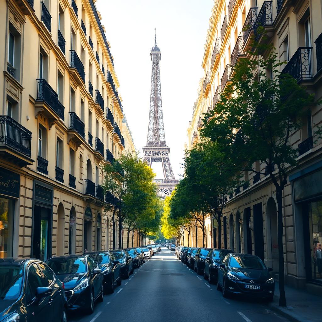 Elegant Paris street with the Eiffel Tower